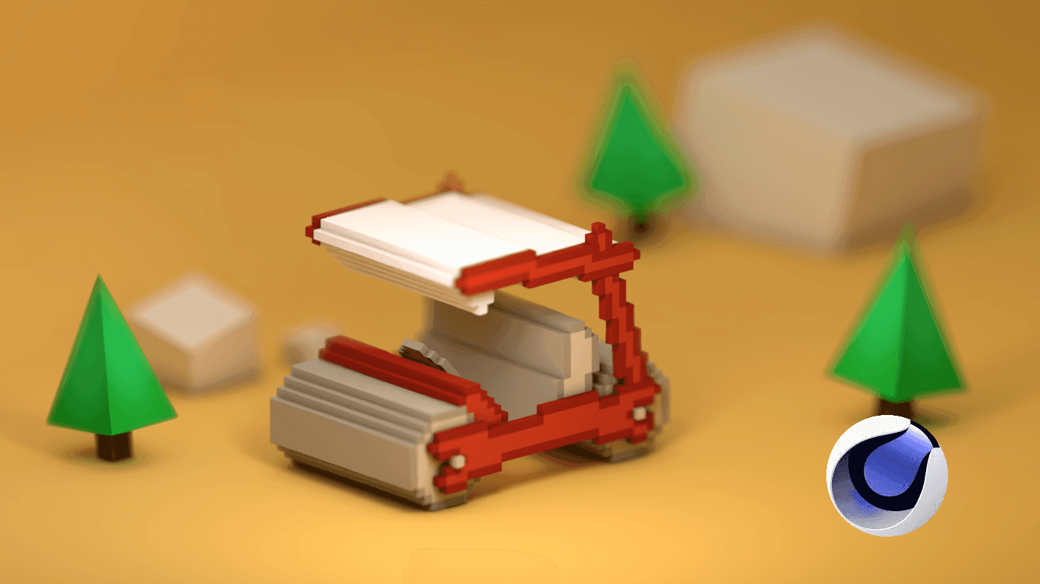 3D Model - The Flinstones pixel car